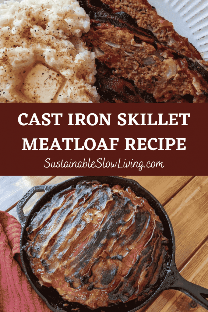 cast iron skillet meatloaf pinnable image