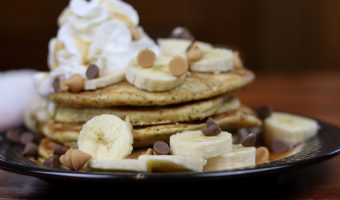 gluten free pancakes with bananas on a plate