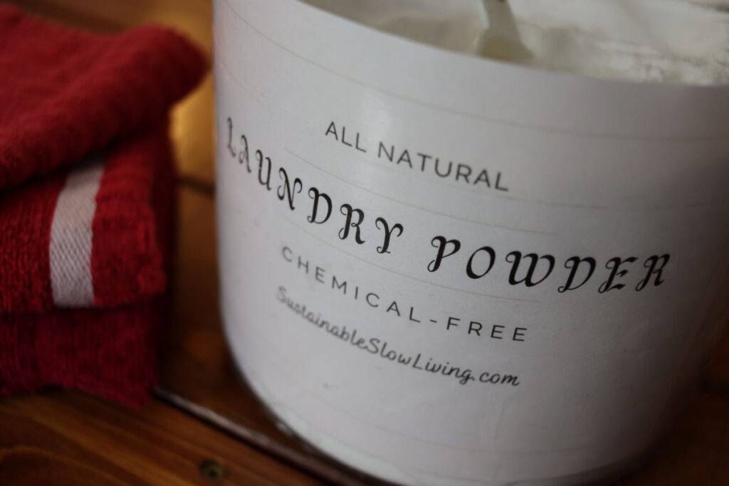 close up of label on a jar of simple diy laundry powder