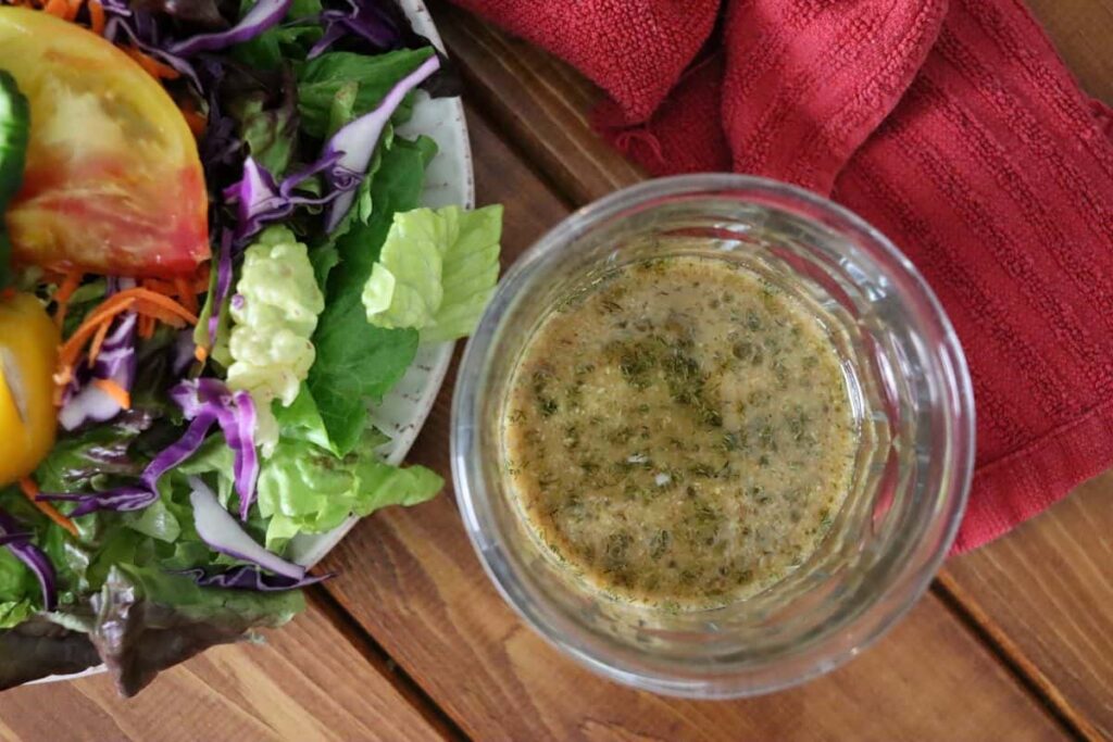 overhead view of homemade salad dressing
