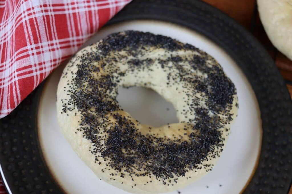 handmade bagel on a dish with a napkin