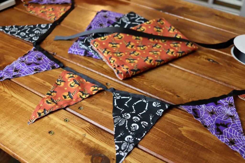 a finished halloween bunting on a table