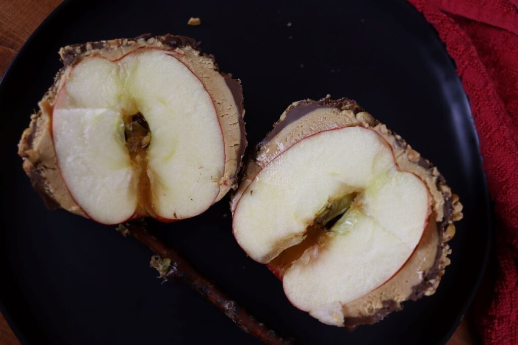 gourmet dipped apple sliced in half