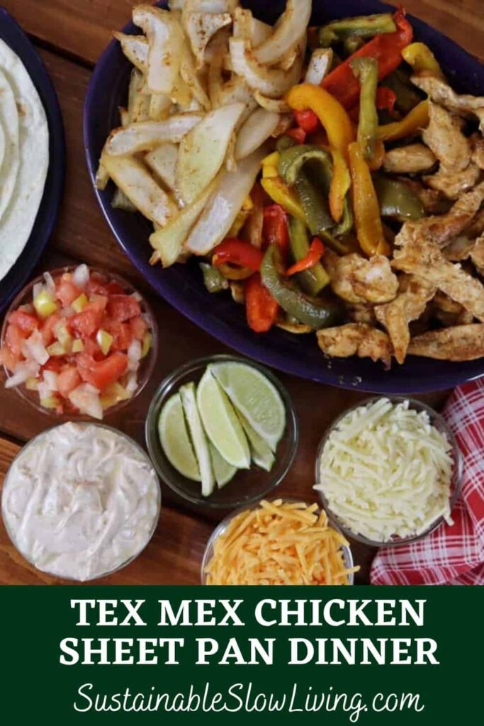 pinnable image for tex mex chicken sheet pan dinner