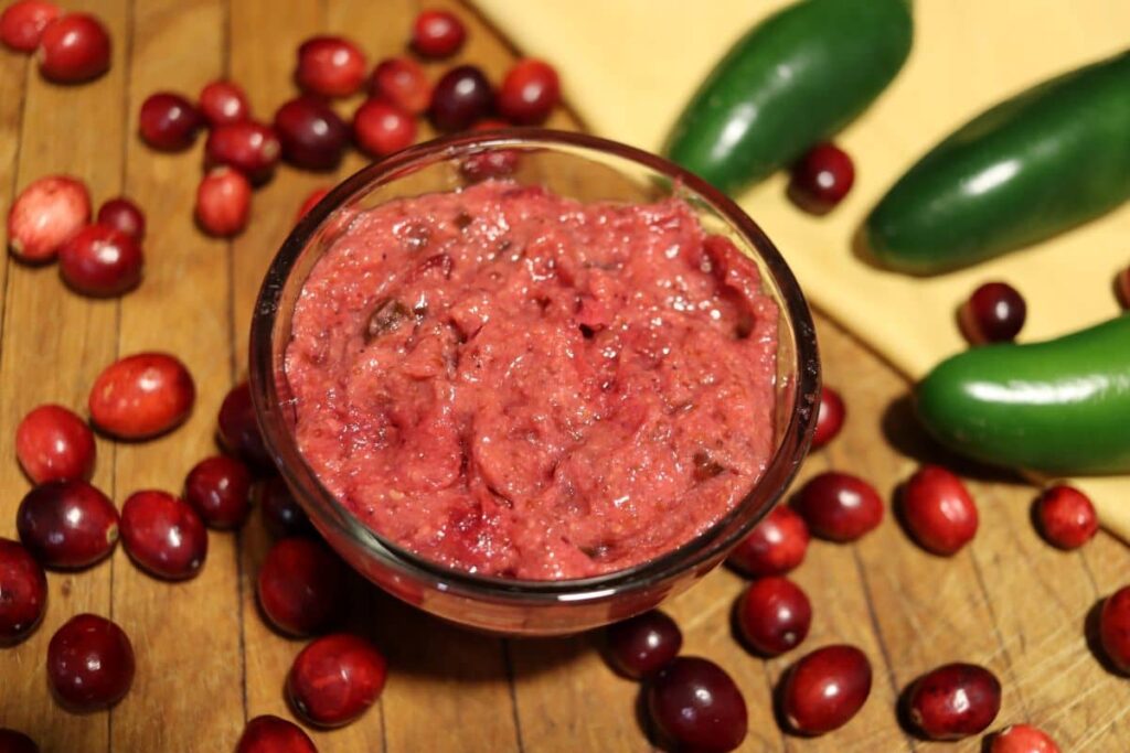 handmade spicy cranberry mustard in a dish