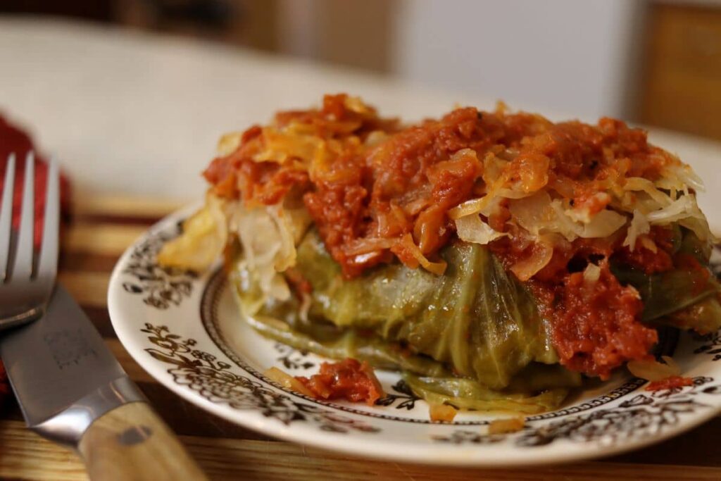 homemade cabbage roll on a plate