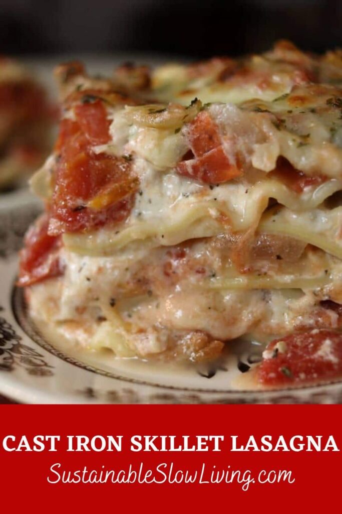 pinnable image for cast iron skillet lasagna