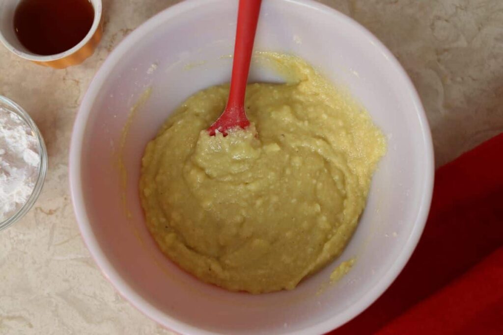 overview of cake batter in a bowl