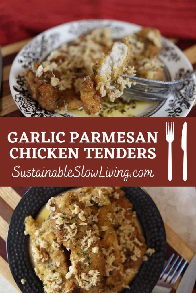 pinnable image for garlic parmesan chicken tenders