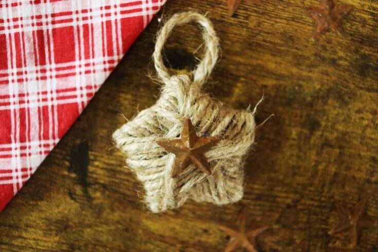 twine wrapped star ornament on a table