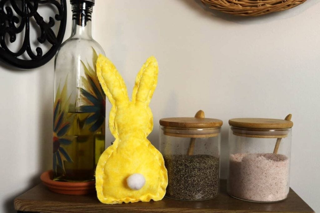 simple rustic handmade bunny sitting on a kitchen counter