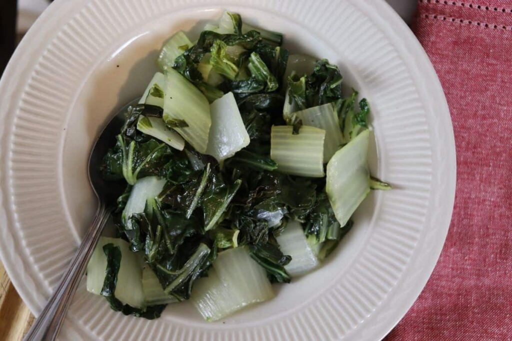 cooked bok choy in a bowl