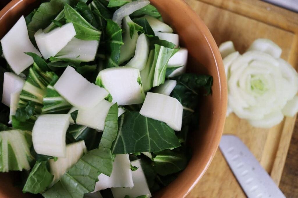 chopped bok choy in a bowl