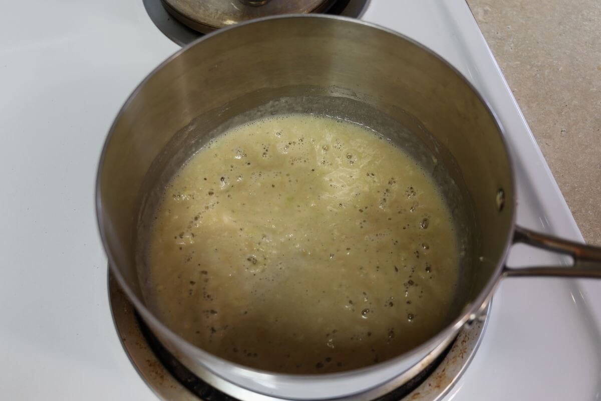 A flour roux in a saucepan.
