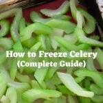 Celery slices spread in a single layer on a baking sheet for freezing. Text overlay: "How to Freeze Celery (Complete Guide)".