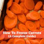 Carrot slices on a lined baking sheet with text reading “How To Freeze Carrots (A Complete Guide)".